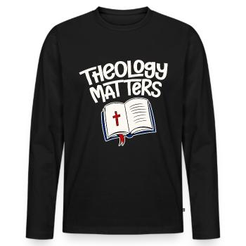 Theology Matters 4 - Men's Premium Organic Long Sleeve Shirt - black - Front - Nico (187cm)
