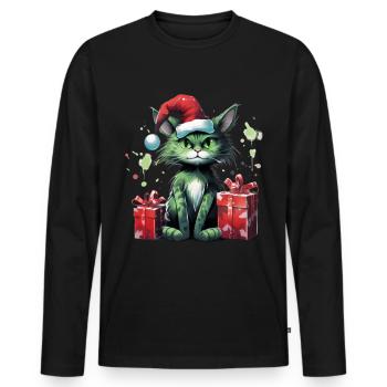 Katze Weihnachten Weihnachtselfe Geschenke Mütze - Männer Premium Bio Langarmshirt - Schwarz - Vorne - Nico (187cm)