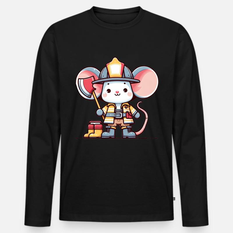 Cute Mouse Firefighter - Männer Premium Bio Langarmshirt - Schwarz