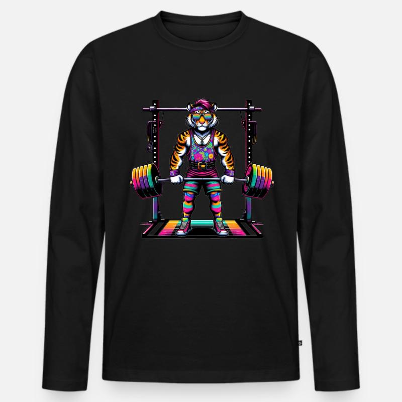 Muscular Rainbow Tiger Deadlifting - Männer Premium Bio Langarmshirt - Schwarz