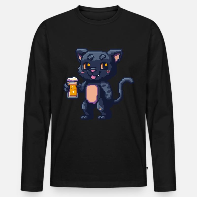 Panther Pixel Bier - Männer Premium Bio Langarmshirt - Schwarz