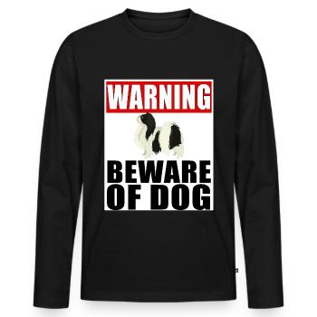 Attention, menton japonais, attention, chien - T-shirt manches longues Premium bio Homme - noir - Devant - Nico (187cm)