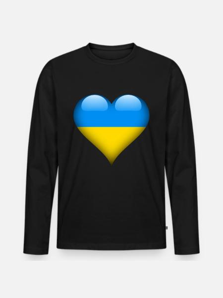 Herz Ukraine Flagge - Männer Premium Bio Langarmshirt - Schwarz