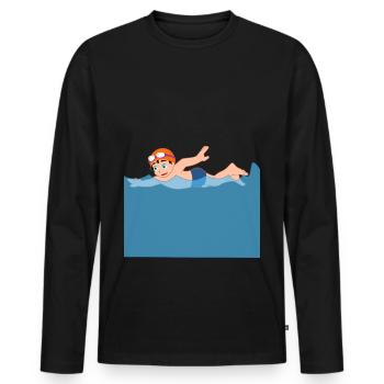 Dessin animé nageur vagues mer crawl cadeau - T-shirt manches longues Premium bio Homme - noir - Devant - Nico (187cm)