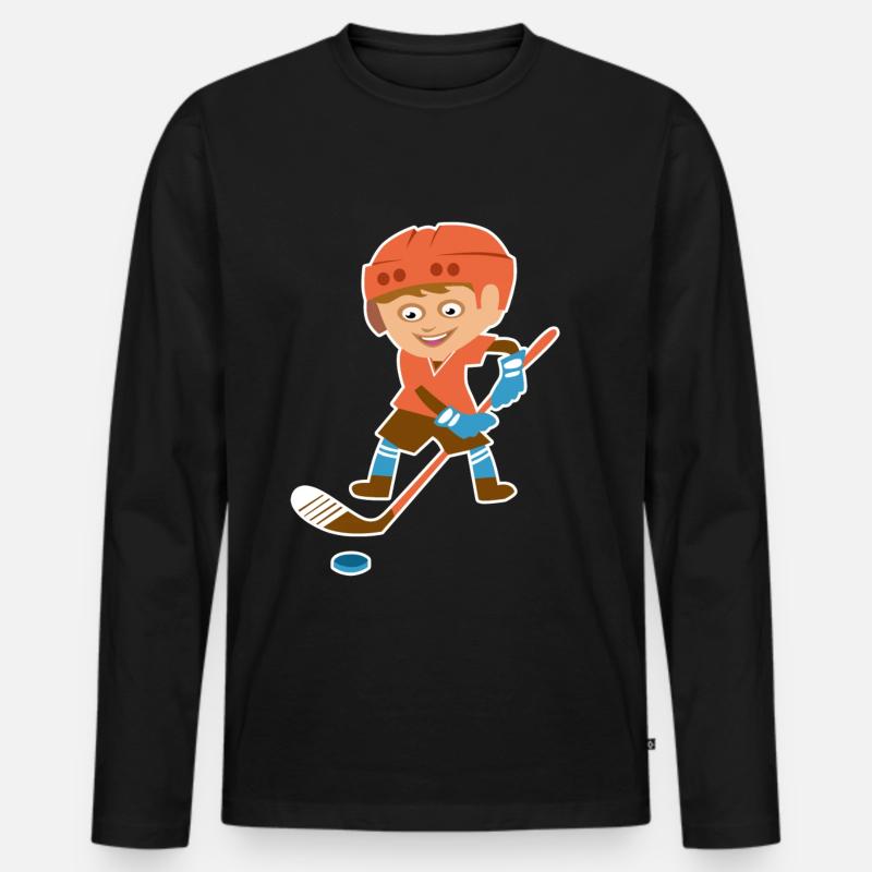 Eishockey Comic Junge Puk Schläger Geschenk Kawaii - Männer Premium Bio Langarmshirt - Schwarz
