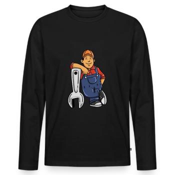 Mechaniker KFZ Auto Werkstatt Latzhose Geschenk - Männer Premium Bio Langarmshirt - Schwarz - Vorne - Nico (187cm)