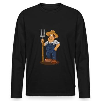 Cadeau de dessin animé de fourche de fermier - T-shirt manches longues Premium bio Homme - noir - Devant - Nico (187cm)