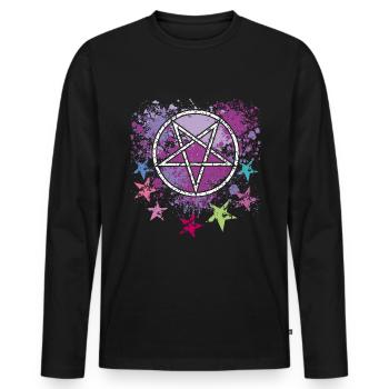 Pentagramme avec étoiles - T-shirt manches longues Premium bio Homme - noir - Devant - Nico (187cm)