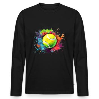 Tennisball Tennis Farbspritzer Color Splash - Männer Premium Bio Langarmshirt - Schwarz - Vorne - Nico (187cm)