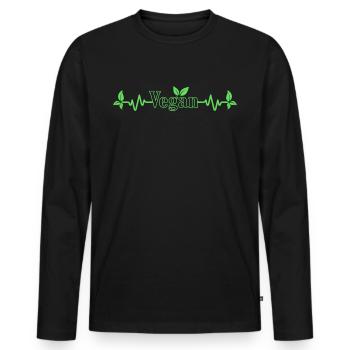 Battement de cœur végétalien avec les feuilles pour les végétaliens - T-shirt manches longues Premium bio Homme - noir - Devant - Nico (187cm)