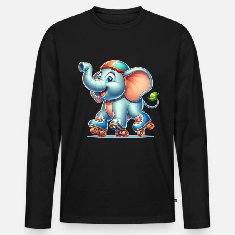 Cute Inline Skater Elephant - Männer Premium Bio Langarmshirt - Schwarz