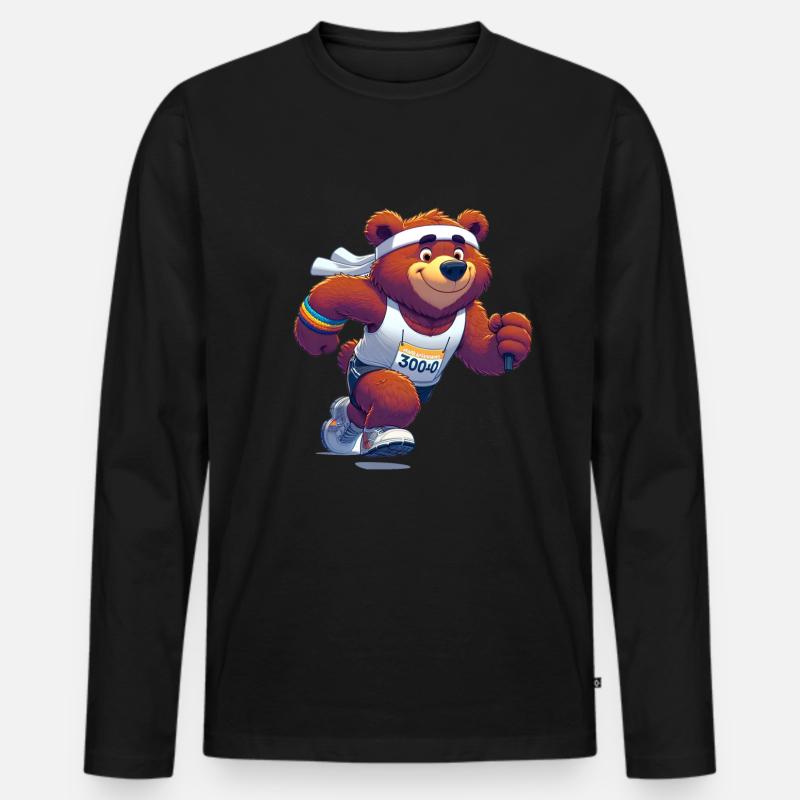 Cute Marathon Runner Bear - Männer Premium Bio Langarmshirt - Schwarz