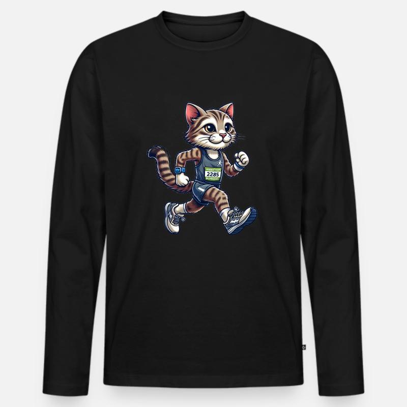 Cute Marathon Runner Cat - Männer Premium Bio Langarmshirt - Schwarz