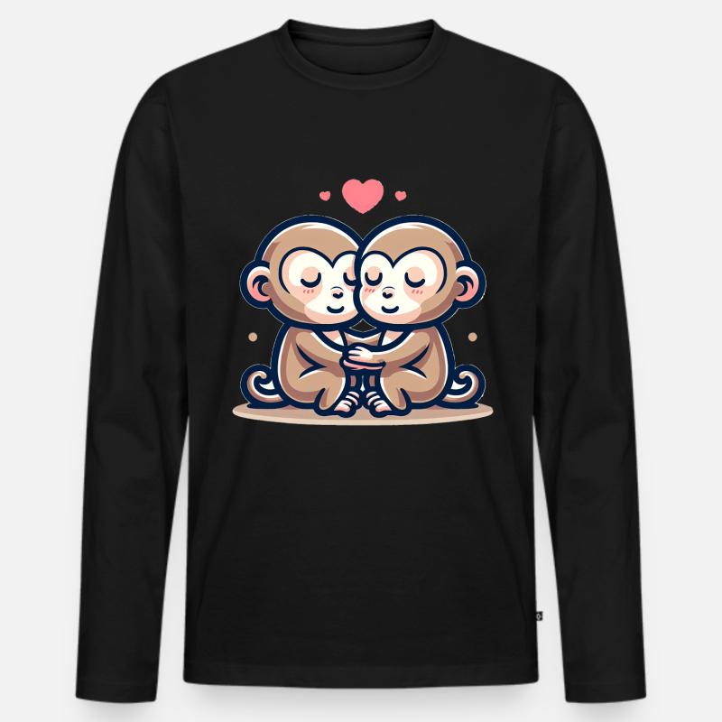 Two Monkeys In Love - Männer Premium Bio Langarmshirt - Schwarz