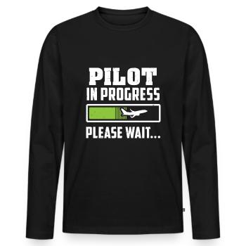 Zukünftiger Pilot - Lädt - Bitte warten - Geschenk - Männer Premium Bio Langarmshirt - Schwarz - Vorne - Nico (187cm)
