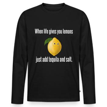 Zitrone - Life lemons add tequila - Männer Premium Bio Langarmshirt - Schwarz - Vorne - Nico (187cm)