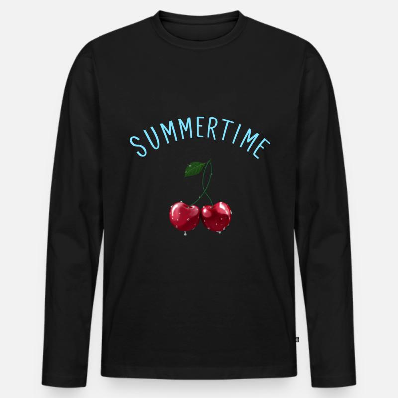 Kirschen - Cherries Summertime - Männer Premium Bio Langarmshirt - Schwarz