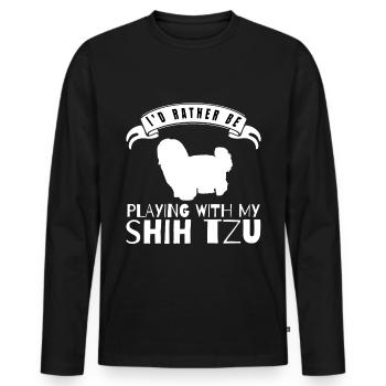 shih tzu Ich würde eher mit meinem Shih spielen - Männer Premium Bio Langarmshirt - Schwarz - Vorne - Nico (187cm)
