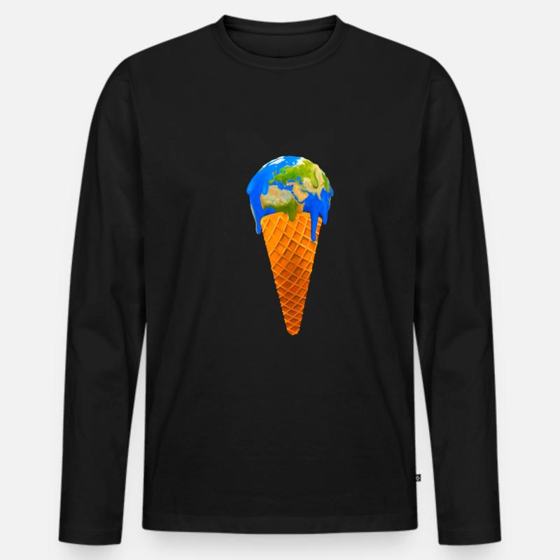 Global Warming Earth Ice cream - Männer Premium Bio Langarmshirt - Schwarz