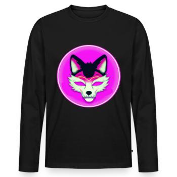 Kitsun Vaporwave Japanische Kami Vaporwave Kitsune - Männer Premium Bio Langarmshirt - Schwarz - Vorne - Nico (187cm)