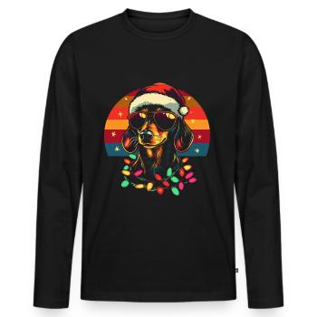 Teckel avec chapeau de Père Noël et lunettes de soleil - T-shirt manches longues Premium bio Homme - noir - Devant - Nico (187cm)