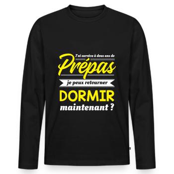 Deux ans de Prèpas cadeau drôle, cool et humour - T-shirt manches longues Premium bio Homme - noir - Devant - Nico (187cm)