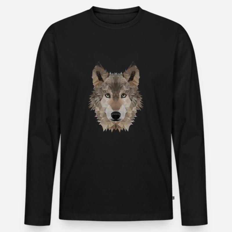 Wolf - Männer Premium Bio Langarmshirt - Schwarz