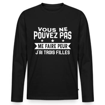 Drôle Papa J'Ai Trois Filles Meilleur Papa Cadeau - T-shirt manches longues Premium bio Homme - noir - Devant - Nico (187cm)