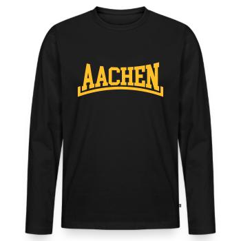 Aachen - Männer Premium Bio Langarmshirt - Schwarz - Vorne - Nico (187cm)