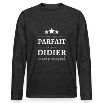 Ich bin nicht perfekt, aber ich bin Didier. - Männer Premium Bio Langarmshirt - Anthrazit meliert - Vorne - Nico (187cm)