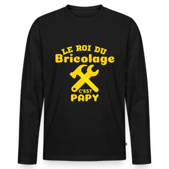 PAPY EST LE ROI DES BRICOLEURS - CADEAU POUR PAPY - T-shirt manches longues Premium bio Homme - noir - Devant - Nico (187cm)