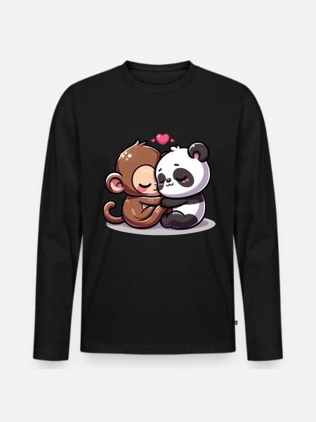 Câlin Singe Et Panda Amoureux - T-shirt manches longues Premium bio Homme - noir