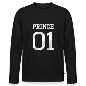 Prince 01 blanc used look shirt - T-shirt manches longues Premium bio Homme - noir - Devant - Nico (187cm)