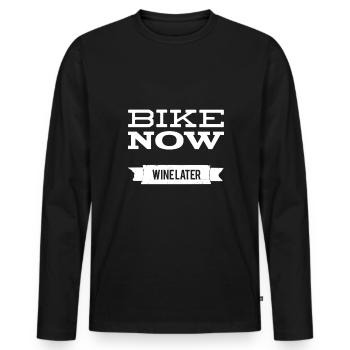 BIKE NOW WINE LATER vélo vélo de montagne vin cool - T-shirt manches longues Premium bio Homme - noir - Devant - Nico (187cm)