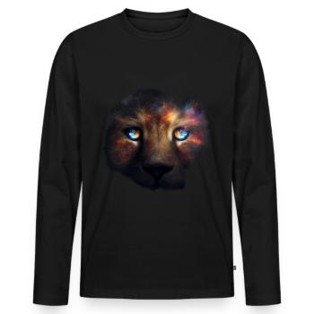 Löwe Galaxy Tiere Geschenk Kunst Tiermotiv - Männer Premium Bio Langarmshirt - Schwarz - Vorne - Nico (187cm)
