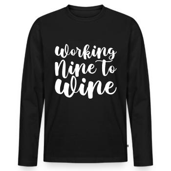 Working Nine To Wine - Men's Premium Organic Long Sleeve Shirt - black - Front - Nico (187cm)