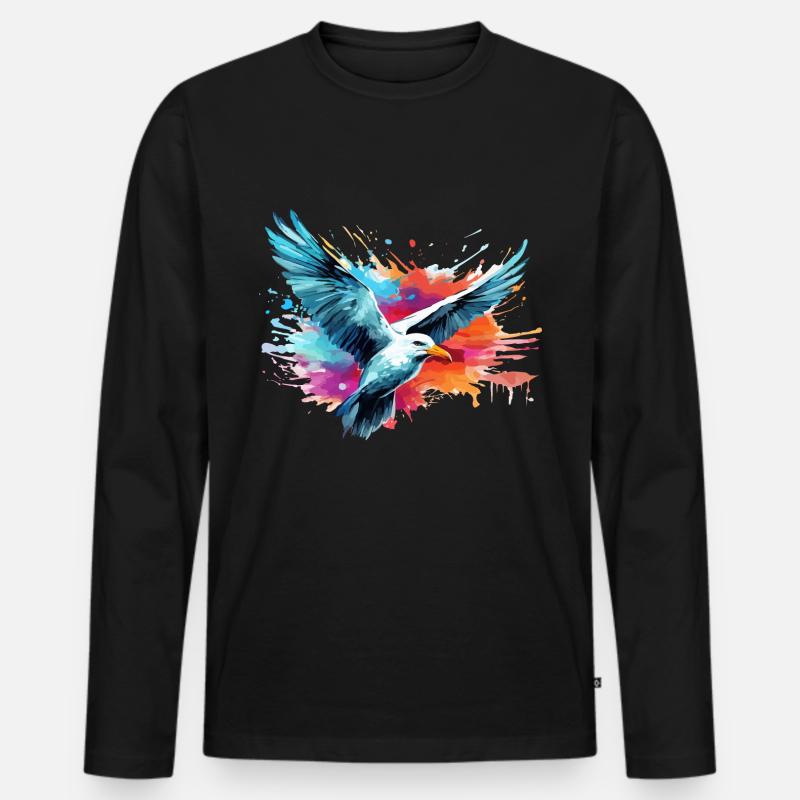 Bunte Möwe Farbkleckse Farbspritzer - Männer Premium Bio Langarmshirt - Schwarz