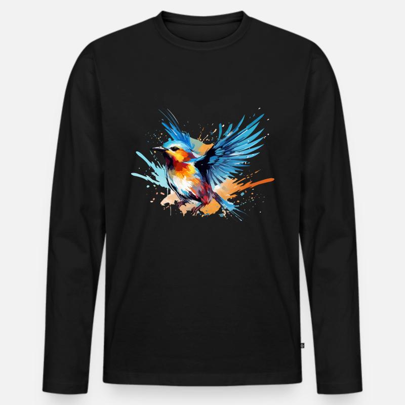 Blaumeise Farbkleckse Farbspritzer - Männer Premium Bio Langarmshirt - Schwarz