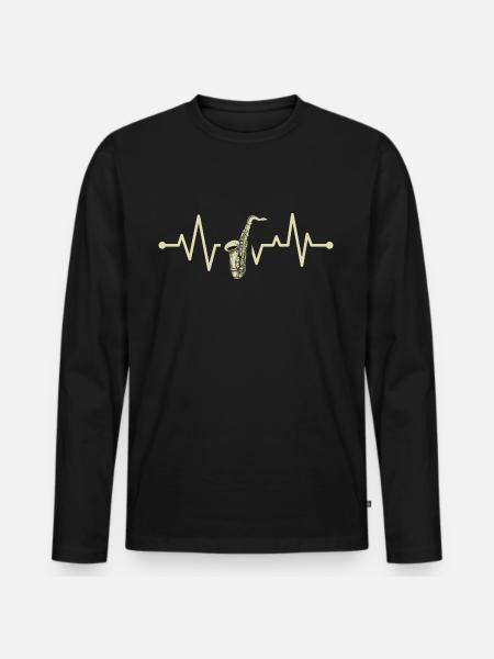 Herzschlag Saxophon - Männer Premium Bio Langarmshirt - Schwarz
