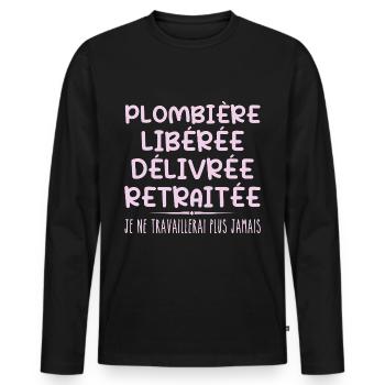 Plombière célèbre sa retraite avec humour cadeau - T-shirt manches longues Premium bio Homme - noir - Devant - Nico (187cm)
