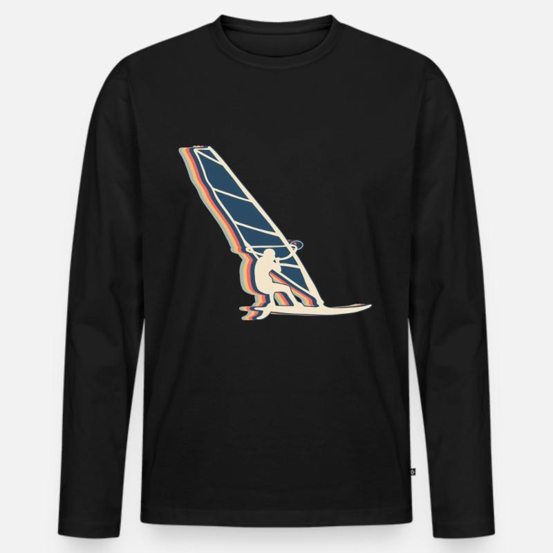Windsurfer Windsurfen Retro Line Art - Männer Premium Bio Langarmshirt - Schwarz