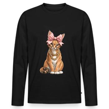Coquette Schleife Big Floppa Karakal Katze Meme - Männer Premium Bio Langarmshirt - Schwarz - Vorne - Nico (187cm)
