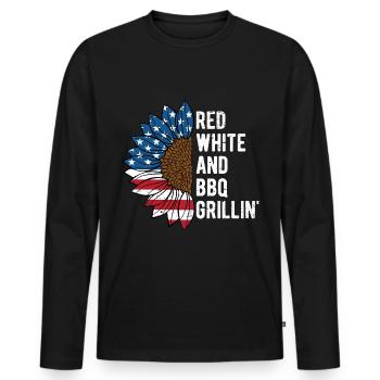 Red White and BBQ Grillin 4th of July Party - Men's Premium Organic Long Sleeve Shirt - black - Front - Nico (187cm)