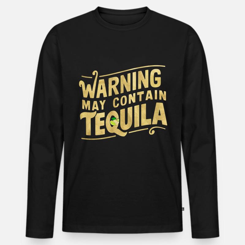 Warning May Contain Tequila 14 - Männer Premium Bio Langarmshirt - Schwarz