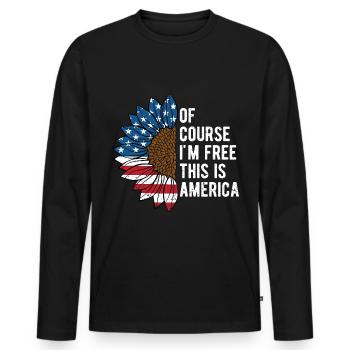 Of Course Im Free American 4th of July USA Fourth - Men's Premium Organic Long Sleeve Shirt - black - Front - Nico (187cm)