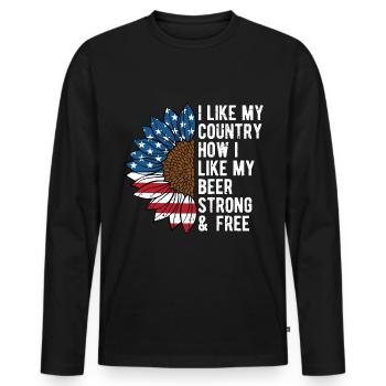 How I Like My Beer Strong and Free 4th of July - Men's Premium Organic Long Sleeve Shirt - black - Front - Nico (187cm)