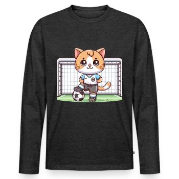 Cute Soccer Player Cat - Männer Premium Bio Langarmshirt - Anthrazit meliert - Vorne - Nico (187cm)