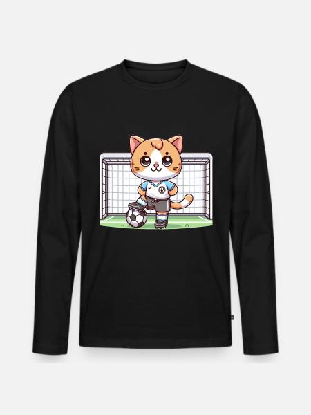 Cute Soccer Player Cat - Men's Premium Organic Long Sleeve Shirt - black