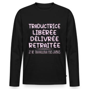 Traductrice célèbre sa retraite avec humour cadeau - T-shirt manches longues Premium bio Homme - noir - Devant - Nico (187cm)