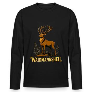 Waidmannsheil Hirsch Jäger - Männer Premium Bio Langarmshirt - Schwarz - Vorne - Nico (187cm)